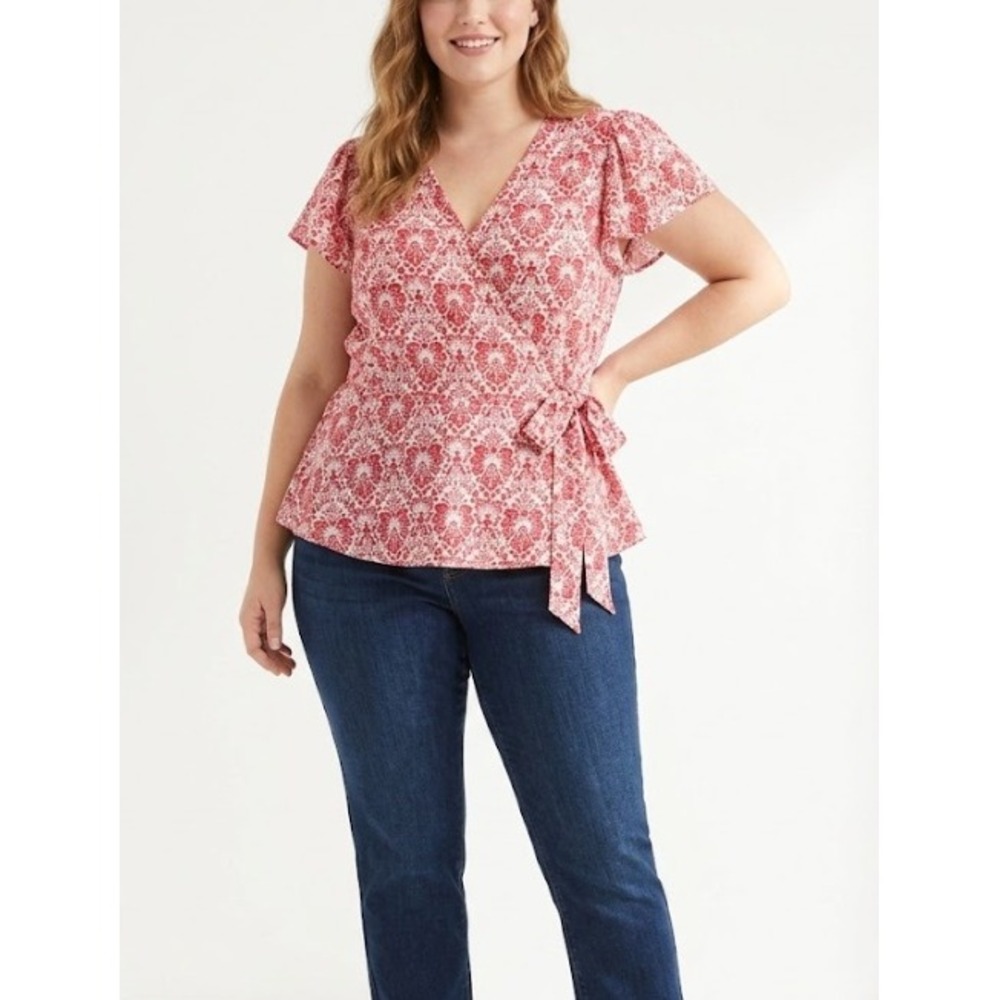 LOFT Pink Printed Wrap Blouse